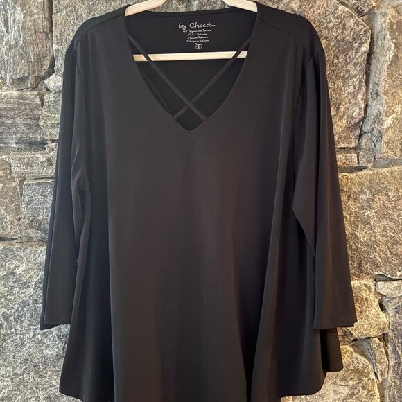 CHICO'S WOMENS A-LINE BLACK TRAVELERS TOP / TUNIC SZ 3 - NWOT - Picture 1 of 3